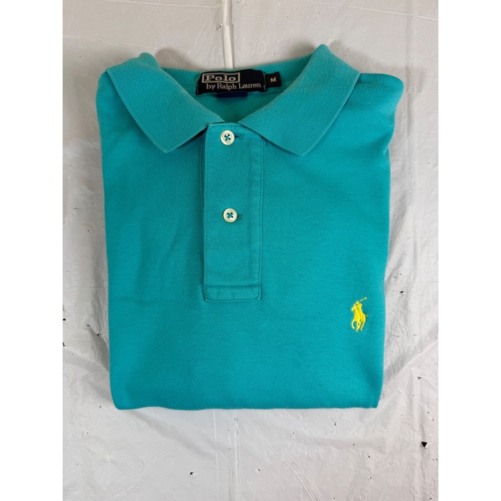 Polo Ralph Lauren Mens Short Sleeve Polo Shirt Teal Blue Yellow‎ Pony Size M